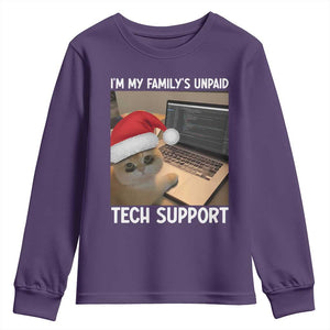Funny Tech Support Cat Christmas Youth Sweatshirt TS14 Purple Print Your Wear