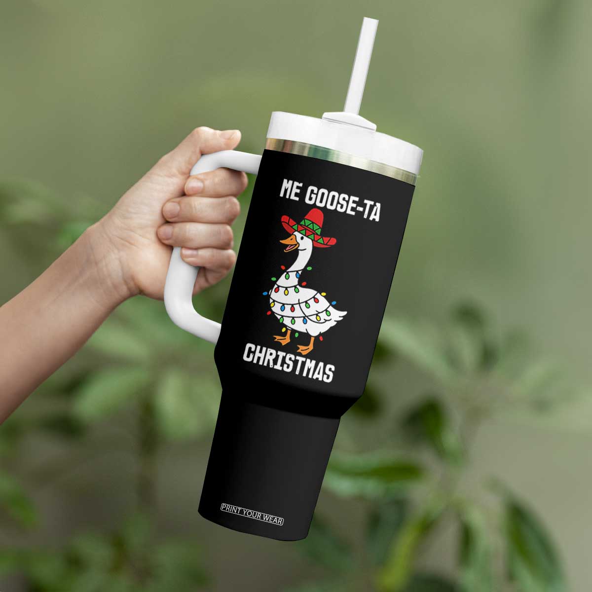 Me Goose Ta Tumbler With Handle Funny Mexican Christmas - Print Your Wear