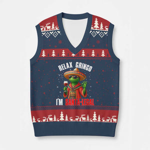 Funny Mexican Xmas V-Neck Knit Sweater Vest Relax Gringo I Am Legal TS14 Navy Red Print Your Wear