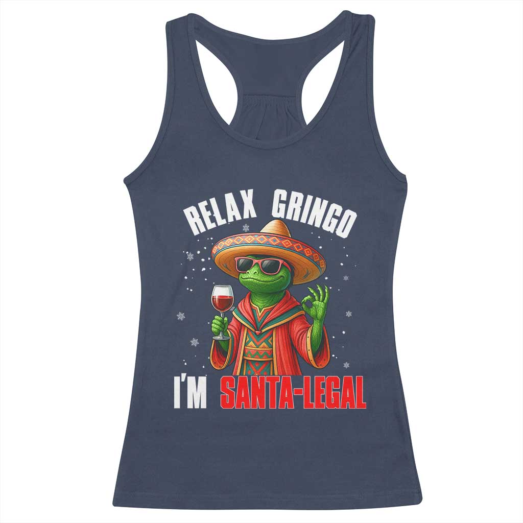 Funny Mexican Christmas Racerback Tank Top Relax Gringo I Am Legal TS14 Navy Print Your Wear