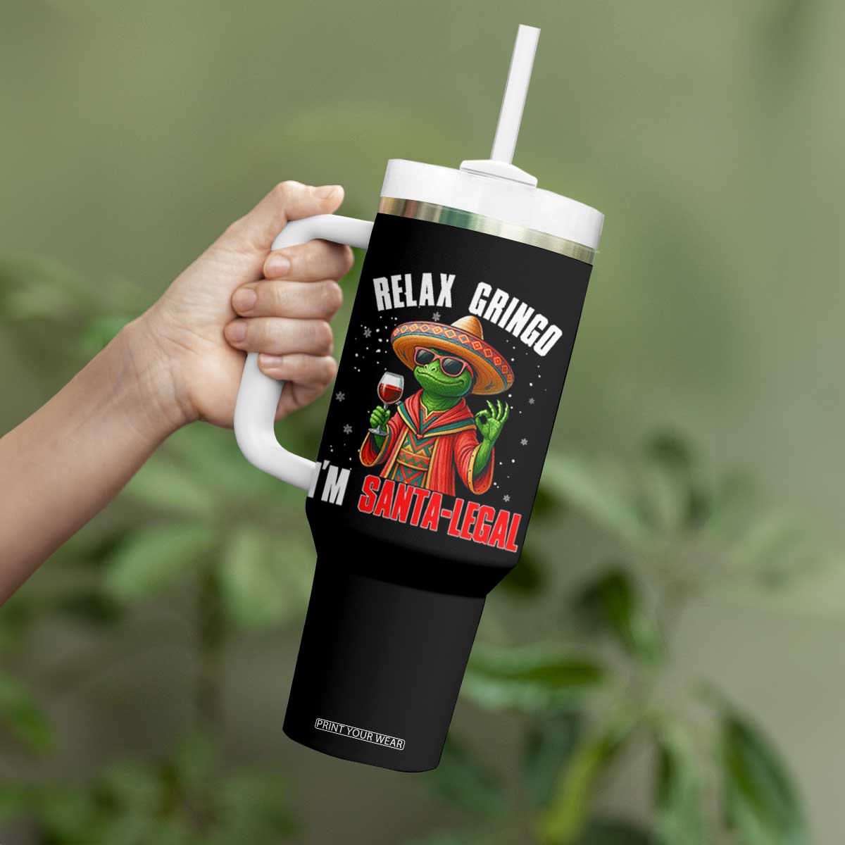 Funny Mexican Christmas Tumbler With Handle Relax Gringo I Am Legal - Print Your Wear