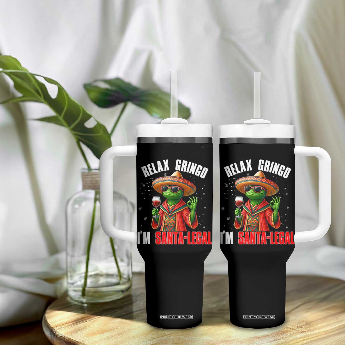 Funny Mexican Christmas Tumbler With Handle Relax Gringo I Am Legal - Print Your Wear