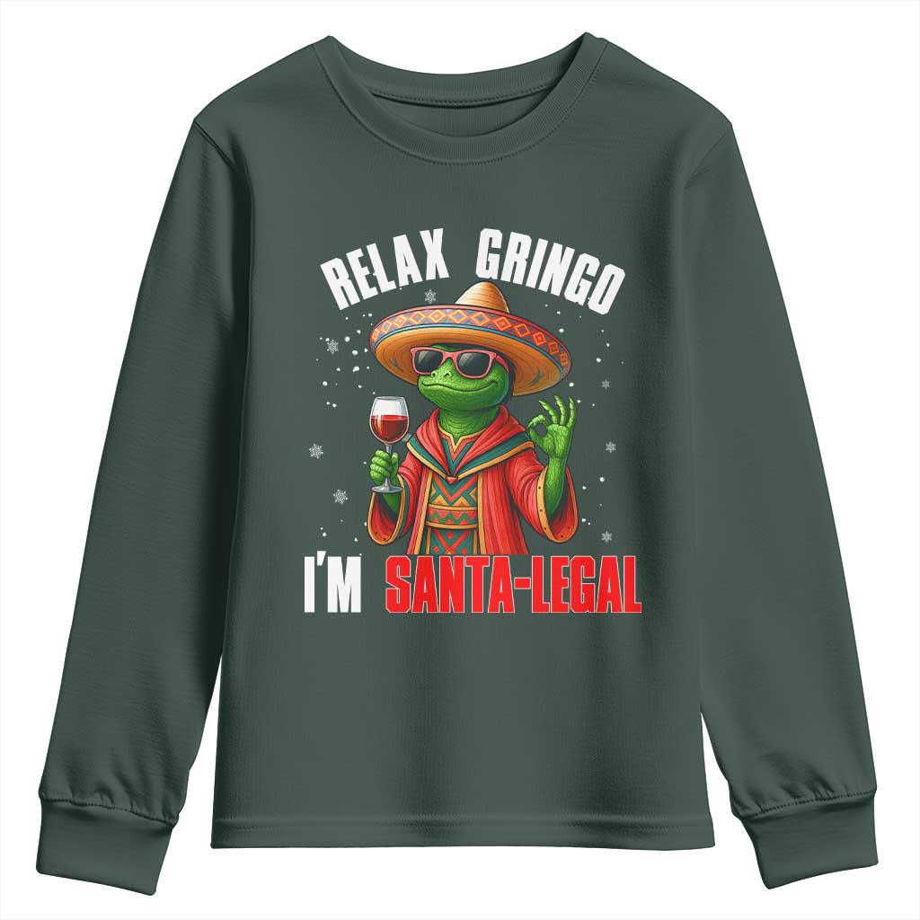 Funny Mexican Christmas Youth Sweatshirt Relax Gringo I Am Legal TS14 Dark Forest Green Print Your Wear