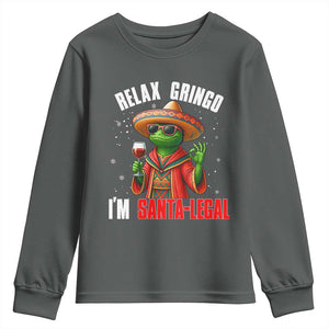Funny Mexican Christmas Youth Sweatshirt Relax Gringo I Am Legal TS14 Dark Heather Print Your Wear