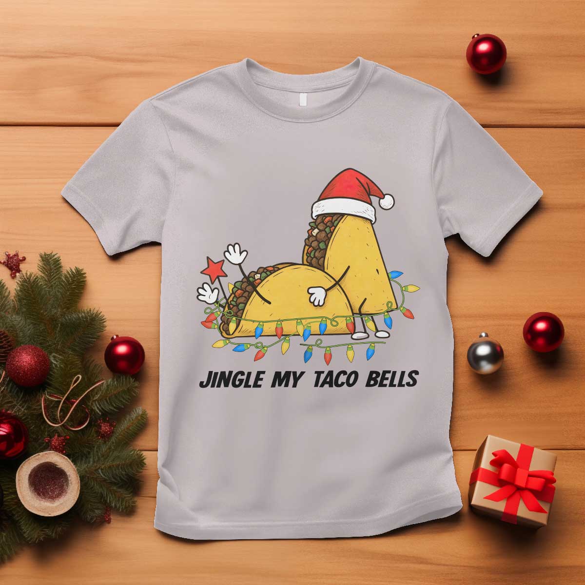 Funny Taco Christmas T Shirt Jingle My Taco Bells TS14 Ice Gray Print Your Wear