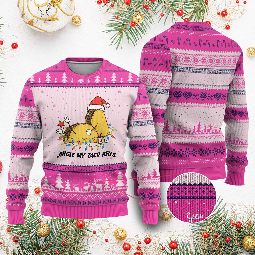Funny Taco Xmas Ugly Christmas Sweater Jingle My Taco Bells TS14 Hot Pink Print Your Wear