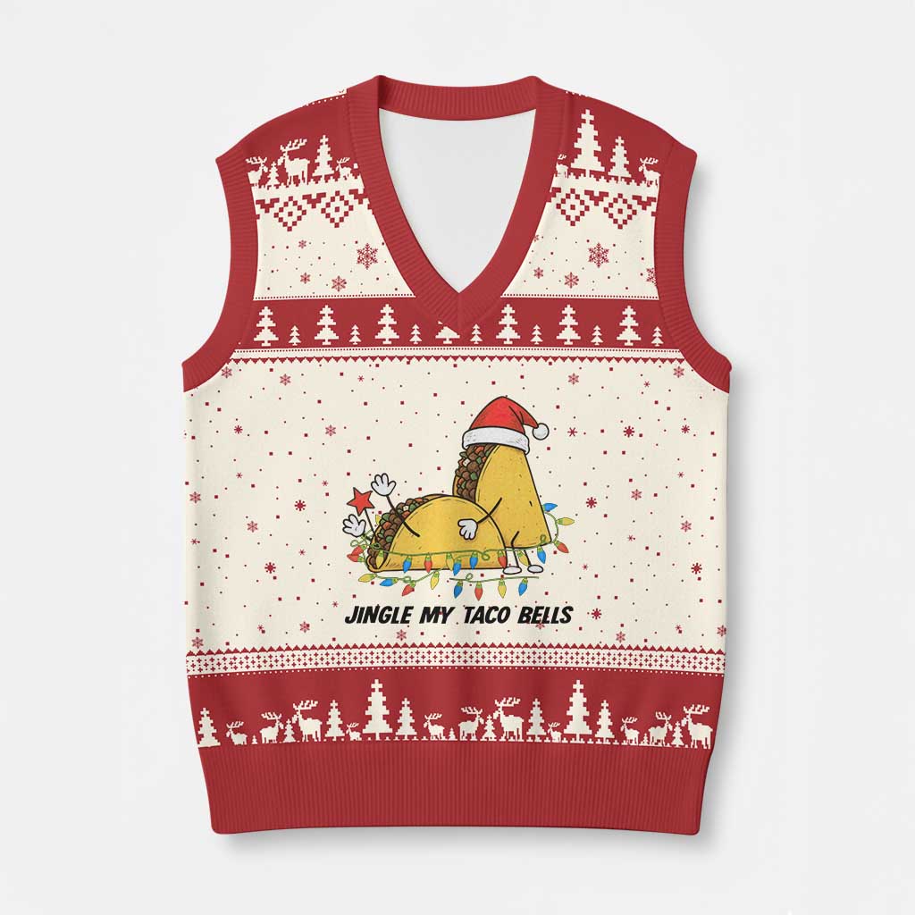 Funny Taco Xmas V-Neck Knit Sweater Vest Jingle My Taco Bells TS14 Beige Red Print Your Wear