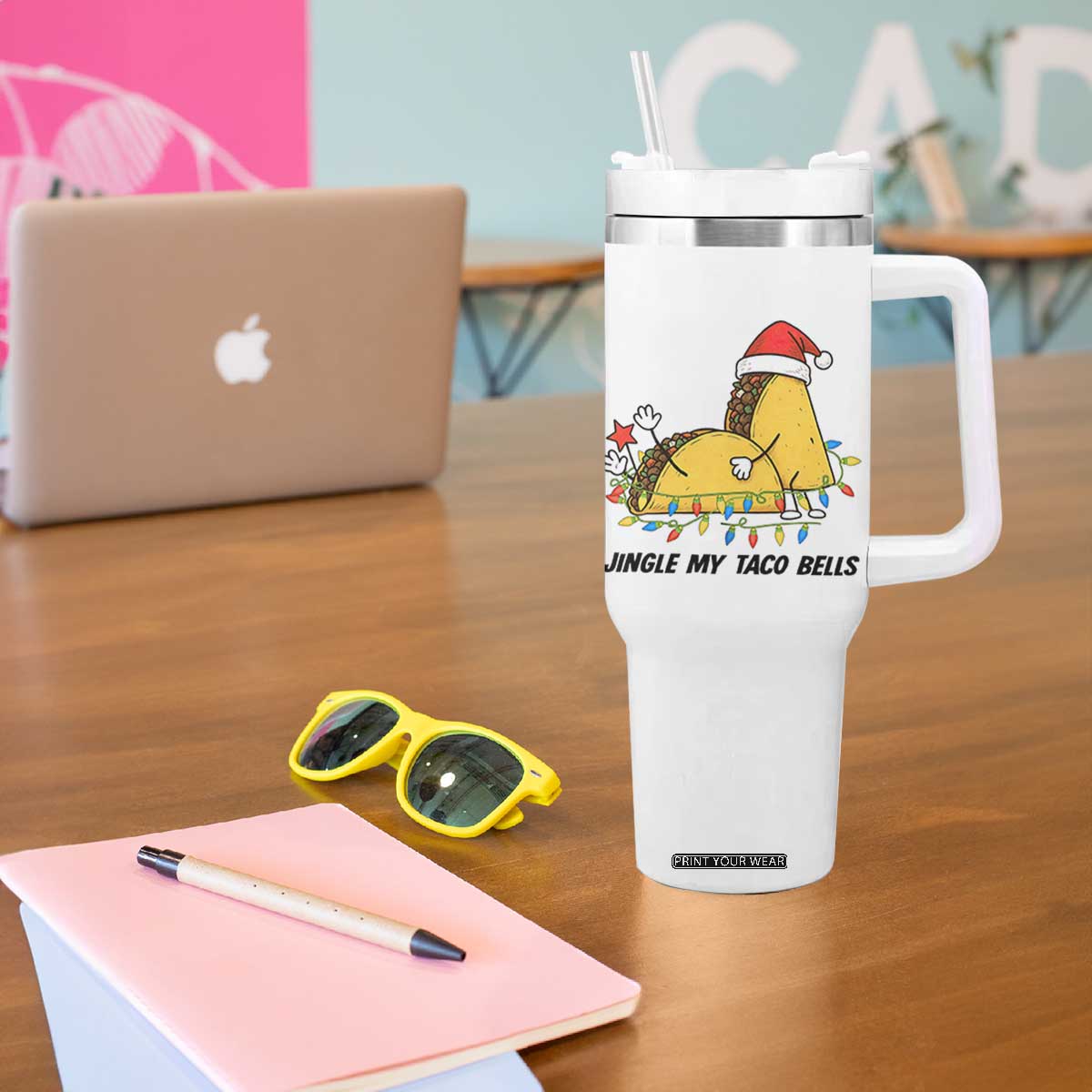 Funny Taco Christmas Tumbler With Handle Jingle My Taco Bells - Print Your Wear
