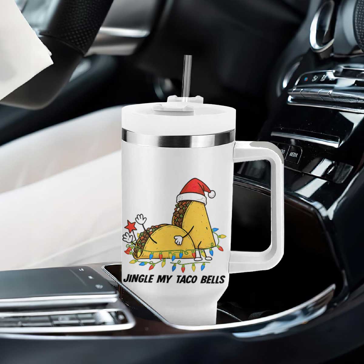 Funny Taco Christmas Tumbler With Handle Jingle My Taco Bells TS14 Print Your Wear