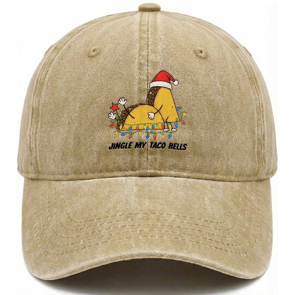 Funny Taco Christmas Washed Cotton Baseball Cap Jingle My Taco Bells TS14 Washed Cap Universal Fit Khaki Print Your Wear