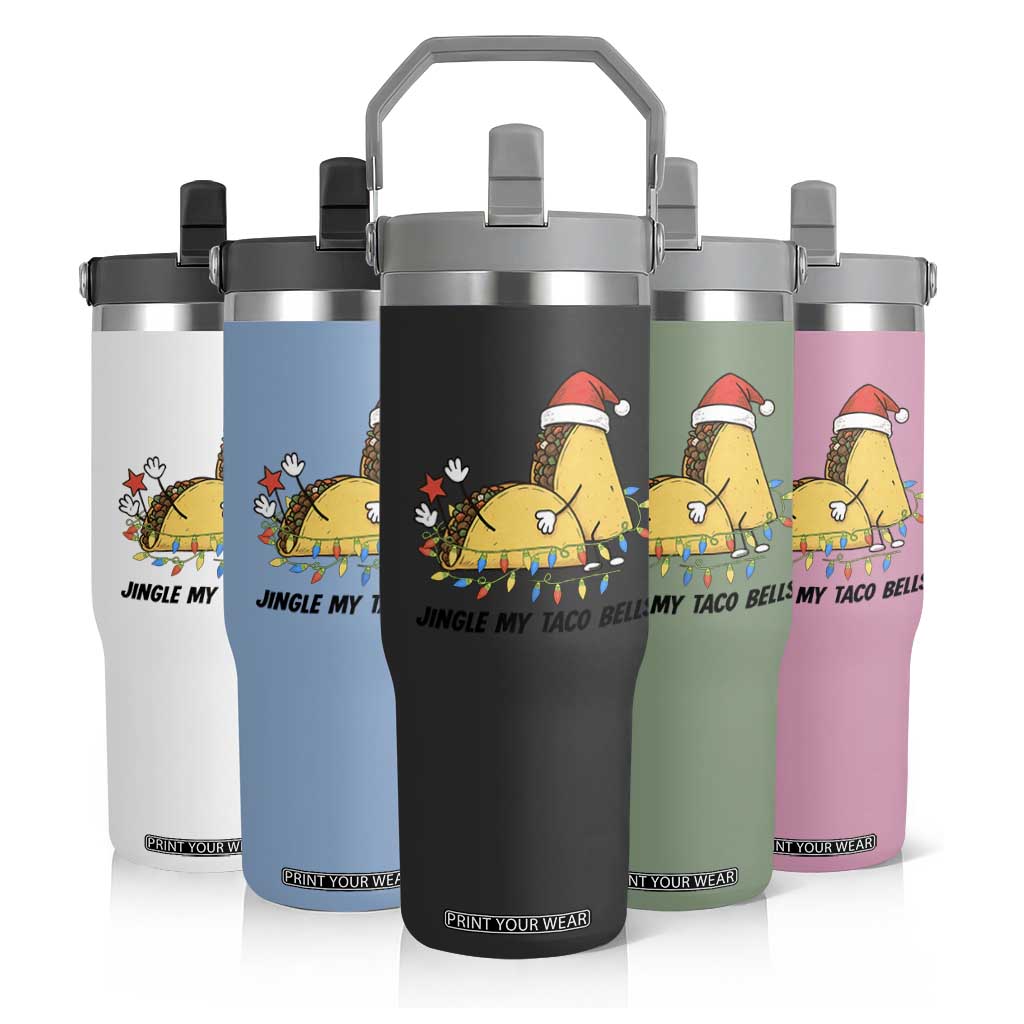 Funny Taco Christmas Flip Straw Tumbler Jingle My Taco Bells - Print Your Wear