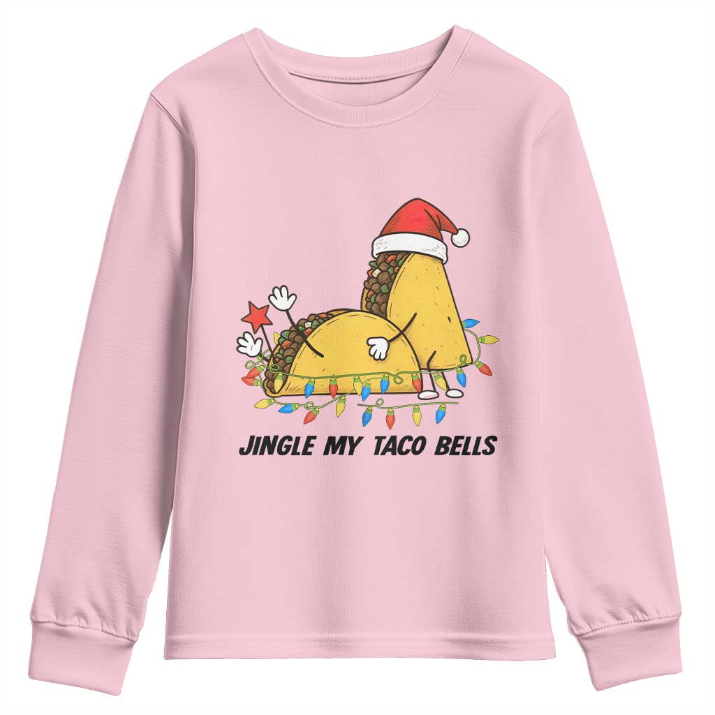 Funny Taco Christmas Youth Sweatshirt Jingle My Taco Bells TS14 Light Pink Print Your Wear