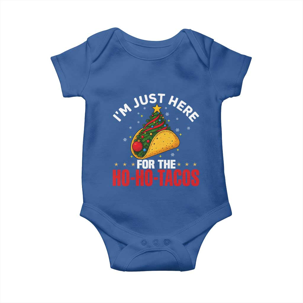 Funny Taco Christmas Baby Onesie I Am Just Here For The Ho Ho Tacos TS14 Royal Blue Print Your Wear