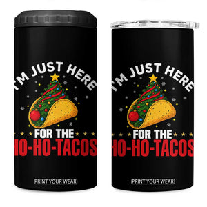 Funny Taco Christmas 4 in 1 Can Cooler Tumbler I Am Just Here For The Ho Ho Tacos TS14 One Size: 16 oz Black Print Your Wear
