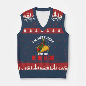 Funny Taco Xmas V-Neck Knit Sweater Vest I Am Just Here For The Ho Ho Tacos TS14 Navy Red Print Your Wear