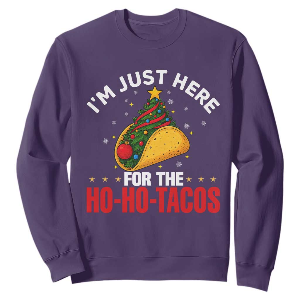 Funny Taco Christmas Sweatshirt I Am Just Here For The Ho Ho Tacos TS14 Purple Print Your Wear