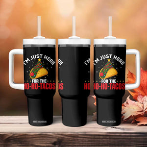 Funny Taco Christmas Tumbler With Handle I Am Just Here For The Ho Ho Tacos - Print Your Wear