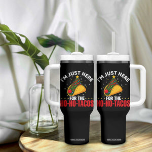 Funny Taco Christmas Tumbler With Handle I Am Just Here For The Ho Ho Tacos - Print Your Wear