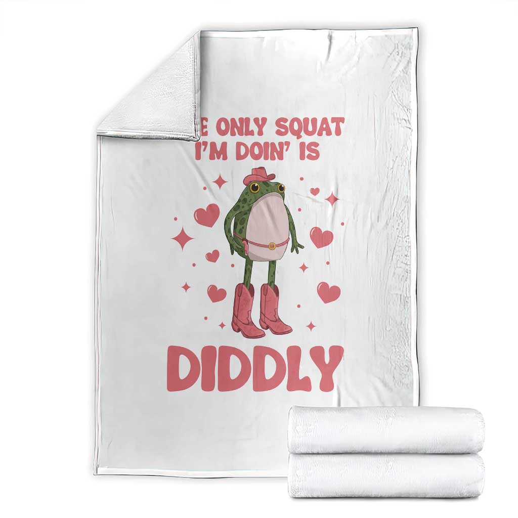 Funny Cowboy Frog Throw Blanket The Only Squat I'm Doin' Is Diddly TS14 White Print Your Wear