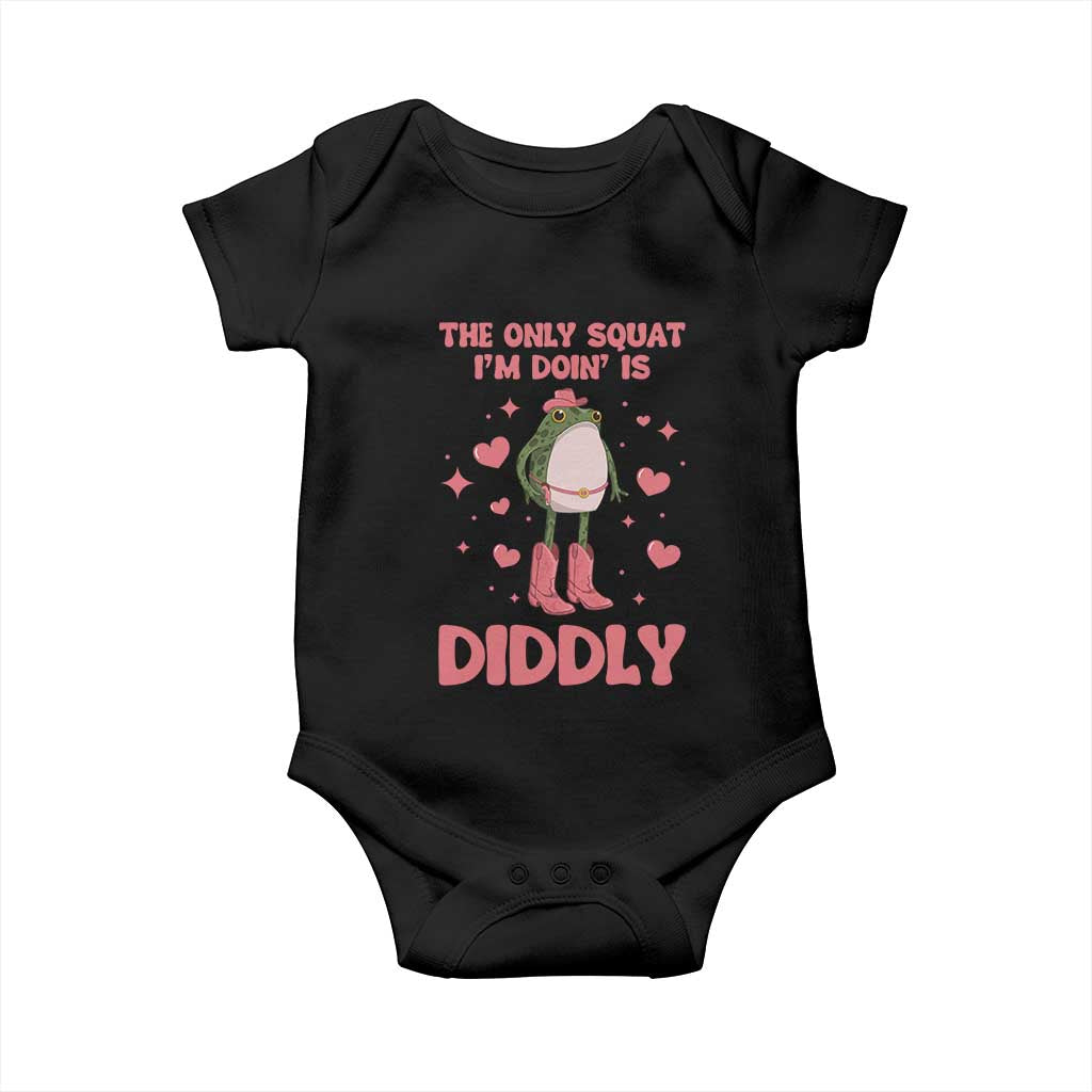 Funny Cowboy Frog Baby Onesie The Only Squat I'm Doin' Is Diddly TS14 Black Print Your Wear