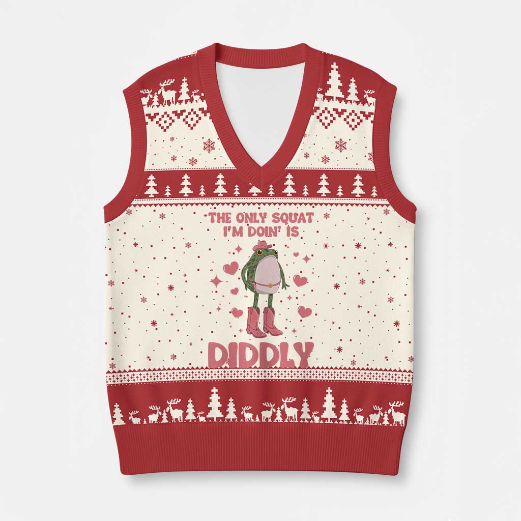 Funny Cowboy Frog V-Neck Knit Sweater Vest The Only Squat I'm Doin' Is Diddly TS14 Beige Red Print Your Wear