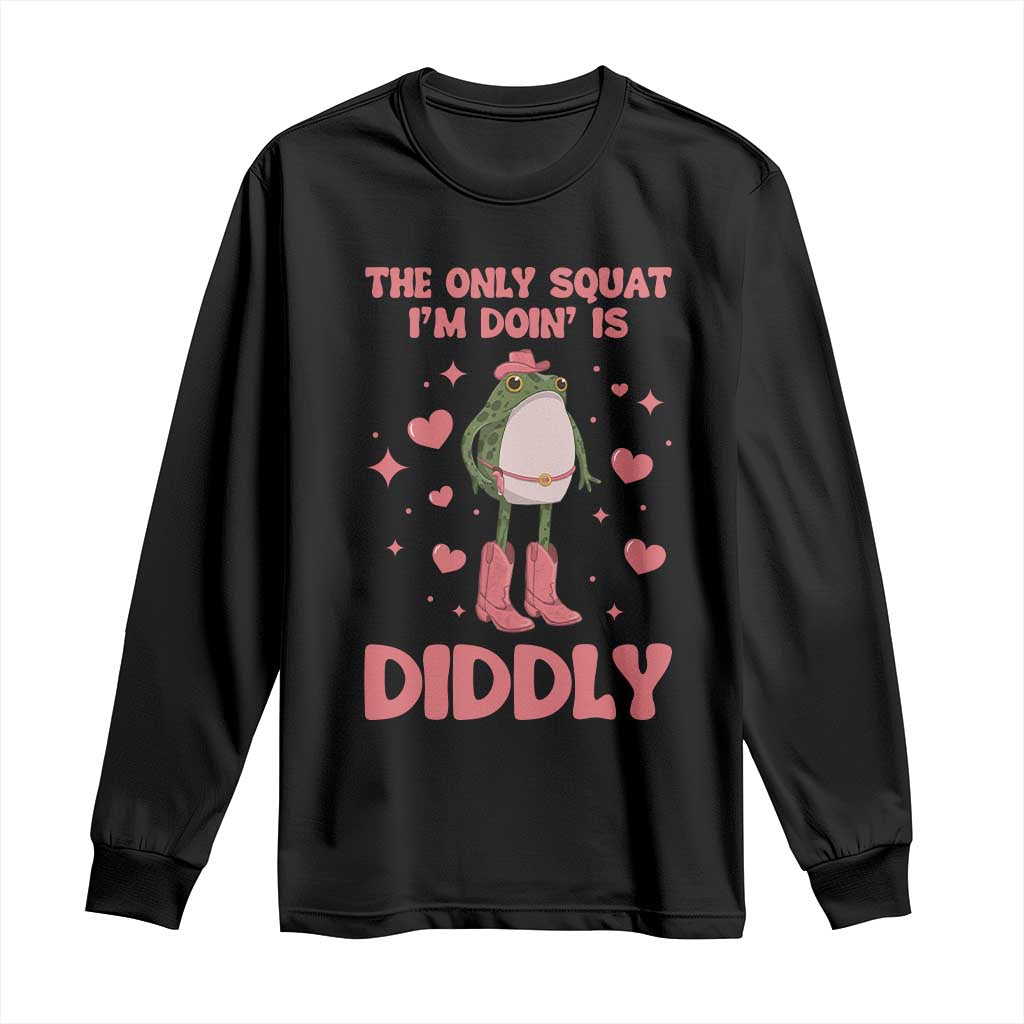 Funny Cowboy Frog Long Sleeve Shirt The Only Squat I'm Doin' Is Diddly TS14 Black Print Your Wear