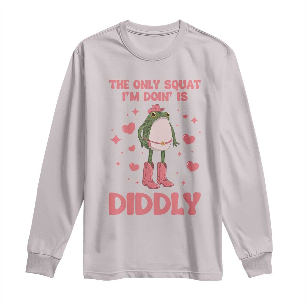 Funny Cowboy Frog Long Sleeve Shirt The Only Squat I'm Doin' Is Diddly TS14 Ice Gray Print Your Wear