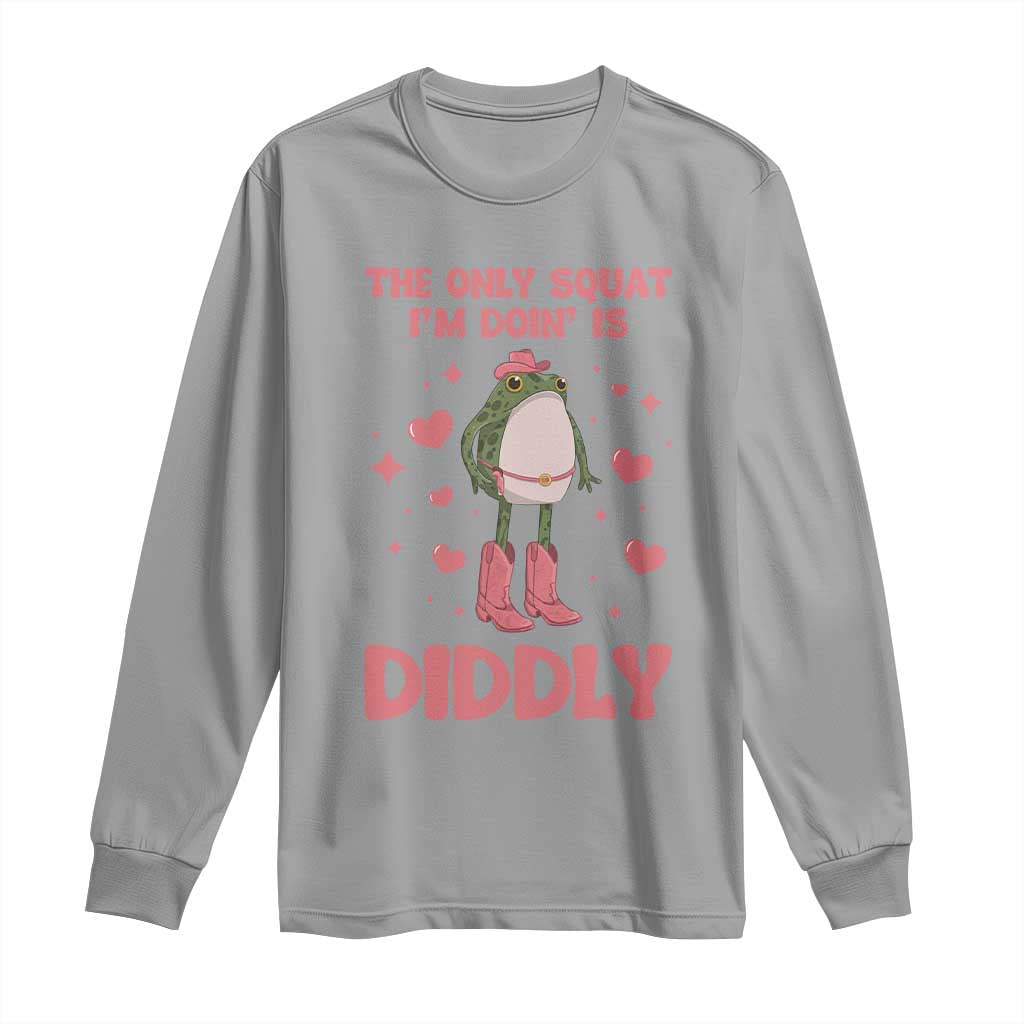 Funny Cowboy Frog Long Sleeve Shirt The Only Squat I'm Doin' Is Diddly TS14 Sport Gray Print Your Wear