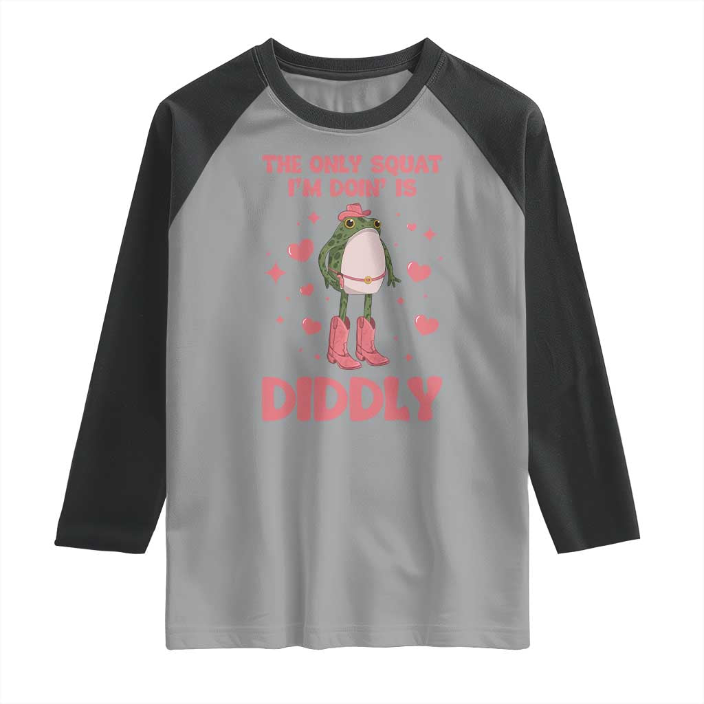 Funny Cowboy Frog Raglan Shirt The Only Squat I'm Doin' Is Diddly TS14 Sport Gray Black Print Your Wear