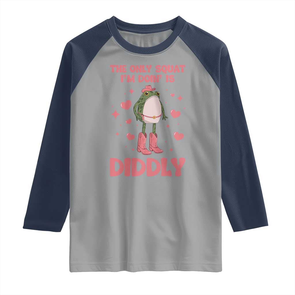 Funny Cowboy Frog Raglan Shirt The Only Squat I'm Doin' Is Diddly TS14 Sport Gray Navy Print Your Wear