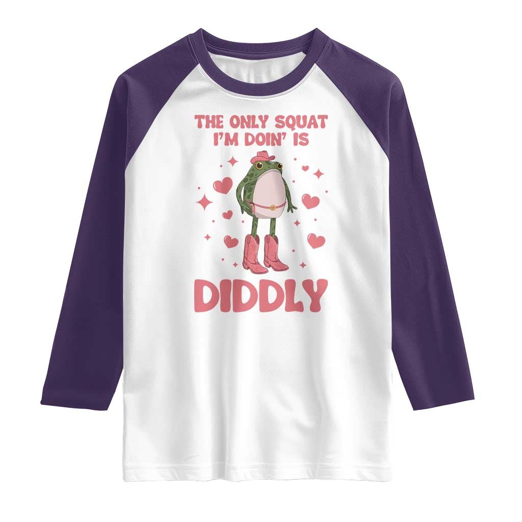 Funny Cowboy Frog Raglan Shirt The Only Squat I'm Doin' Is Diddly TS14 White Purple Print Your Wear