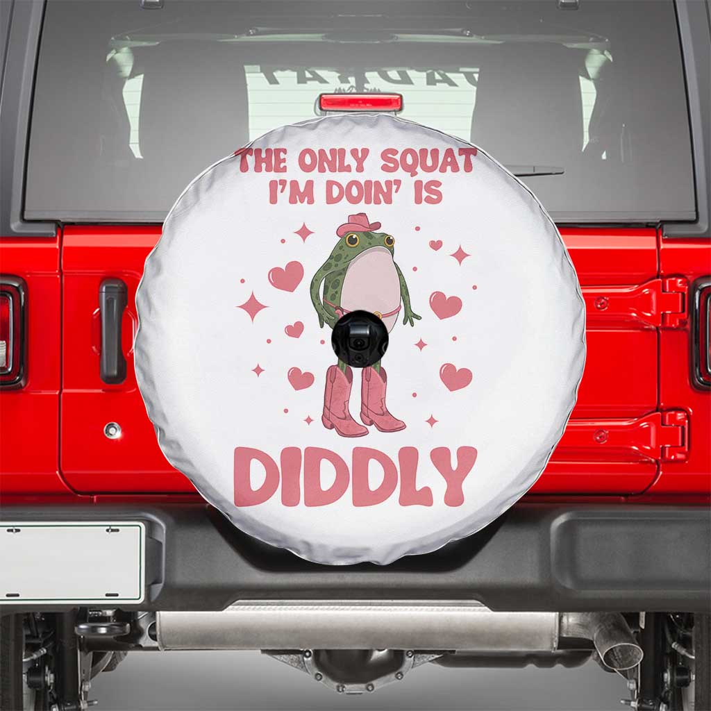 Funny Cowboy Frog Spare Tire Cover The Only Squat I'm Doin' Is Diddly TS14 White Print Your Wear