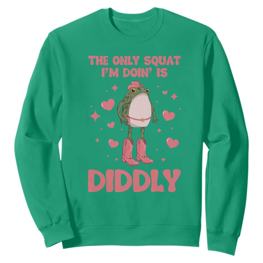 Funny Cowboy Frog Sweatshirt The Only Squat I'm Doin' Is Diddly TS14 Irish Green Print Your Wear