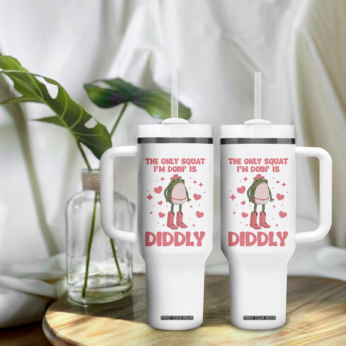 Funny Cowboy Frog Tumbler With Handle The Only Squat I'm Doin' Is Diddly TS14 Print Your Wear