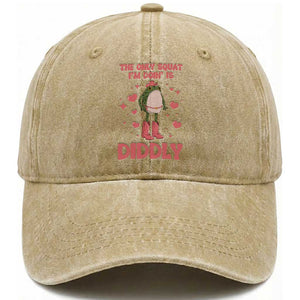 Funny Cowboy Frog Washed Cotton Baseball Cap The Only Squat I'm Doin' Is Diddly TS14 Washed Cap Universal Fit Khaki Print Your Wear