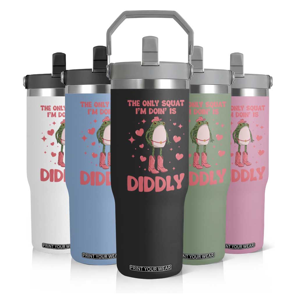Funny Cowboy Frog Flip Straw Tumbler The Only Squat I'm Doin' Is Diddly TS14 Print Your Wear