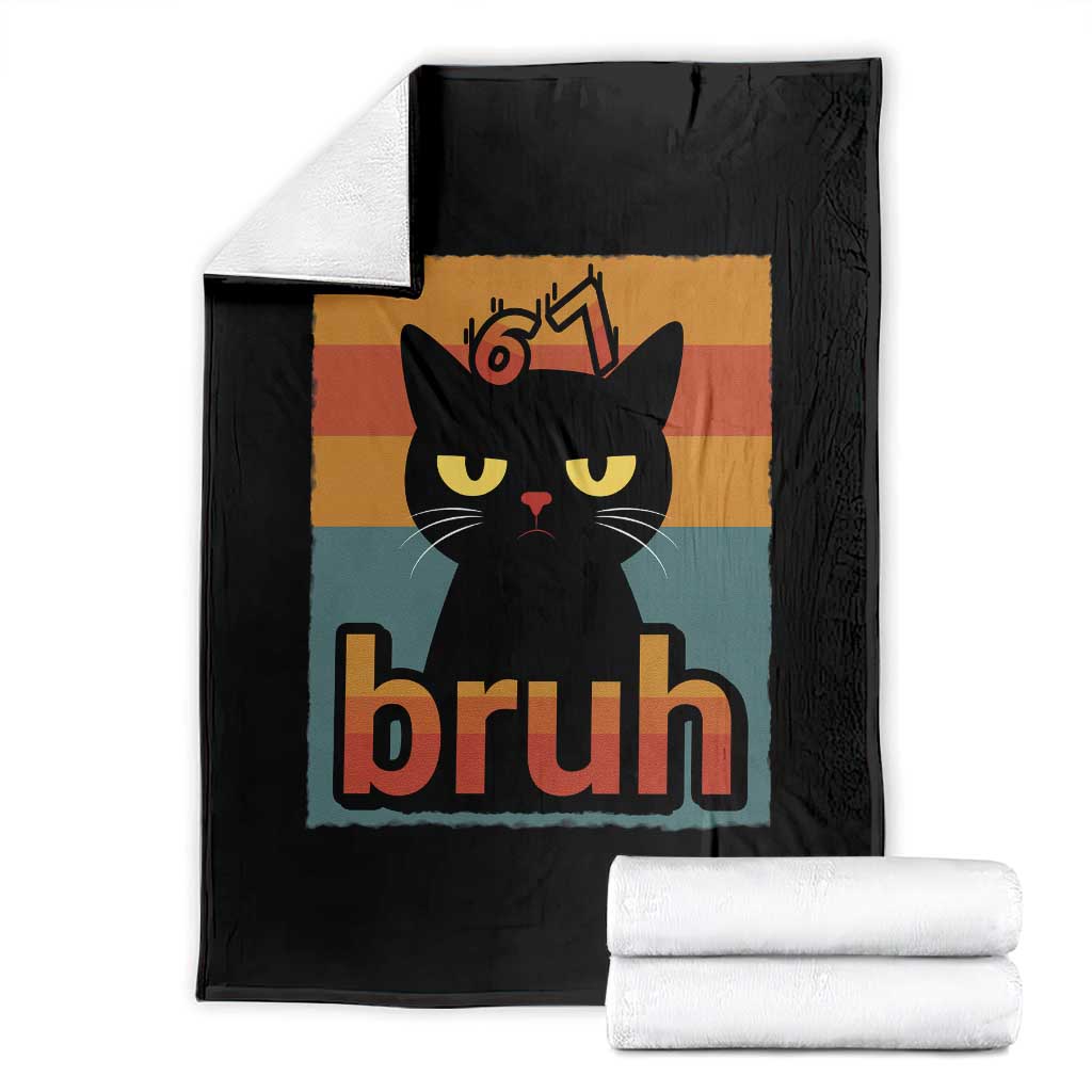 67 Six Seven Bruh Cat Meme Throw Blanket Cute Black Cat Funny Saying TS14 Black Print Your Wear