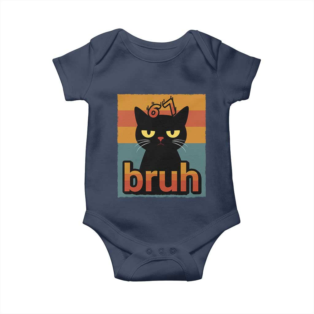 67 Six Seven Bruh Cat Meme Baby Onesie Cute Black Cat Funny Saying TS14 Navy Print Your Wear