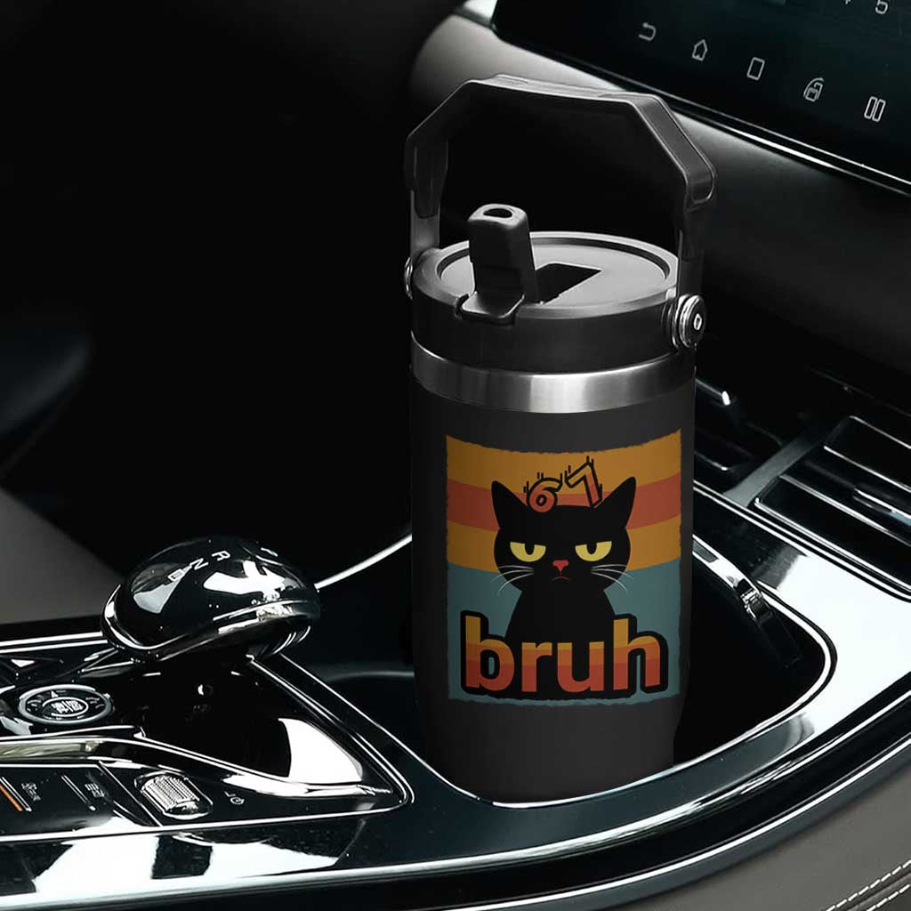 67 Six Seven Bruh Cat Meme Flip Straw Tumbler Cute Black Cat Funny Saying TS14 Print Your Wear