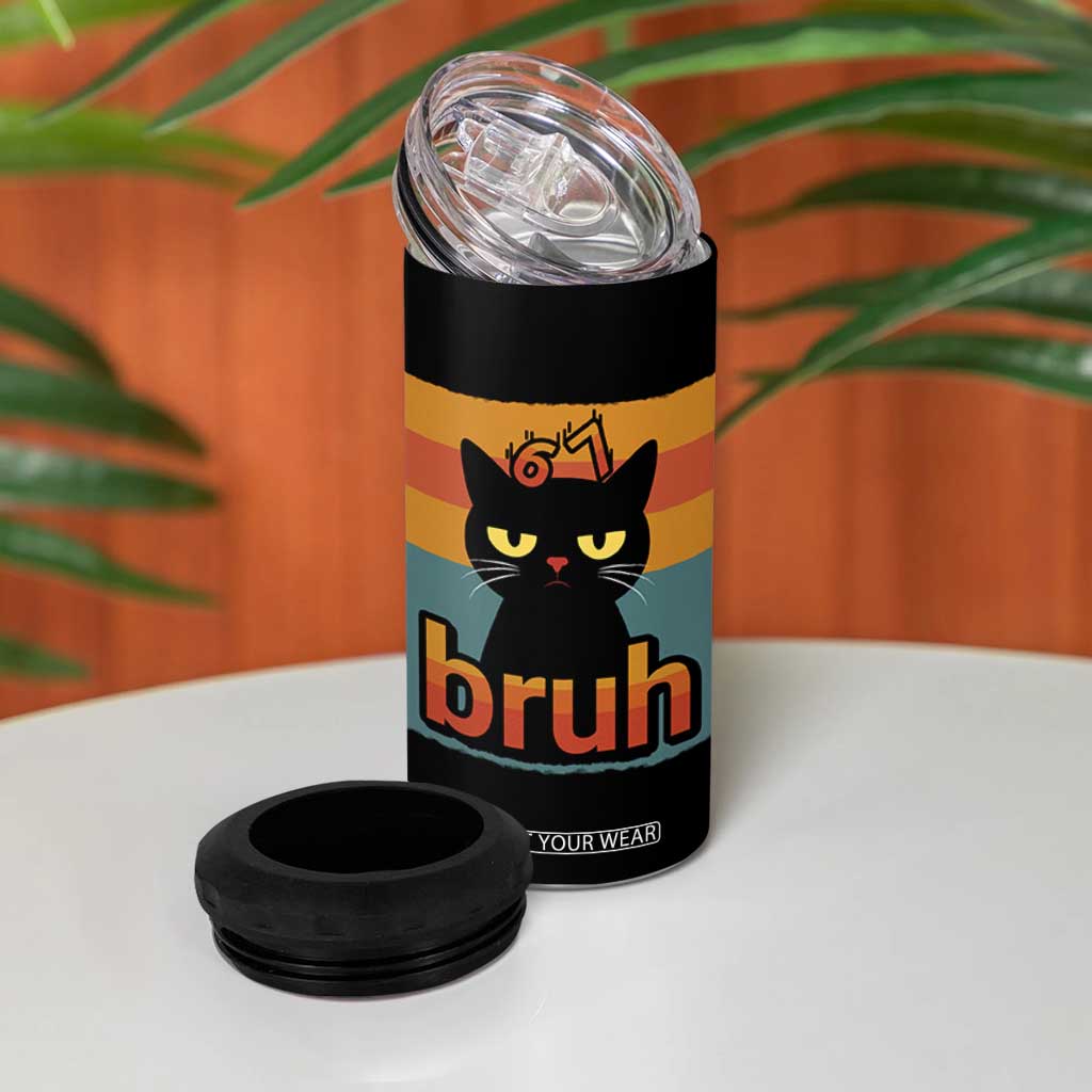 67 Six Seven Bruh Cat Meme 4 in 1 Can Cooler Tumbler Cute Black Cat Funny Saying TS14 Print Your Wear