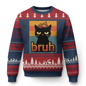 67 Six Seven Bruh Cat Meme Ugly Christmas Sweater Cute Black Cat Funny Saying TS14 Navy Red Print Your Wear
