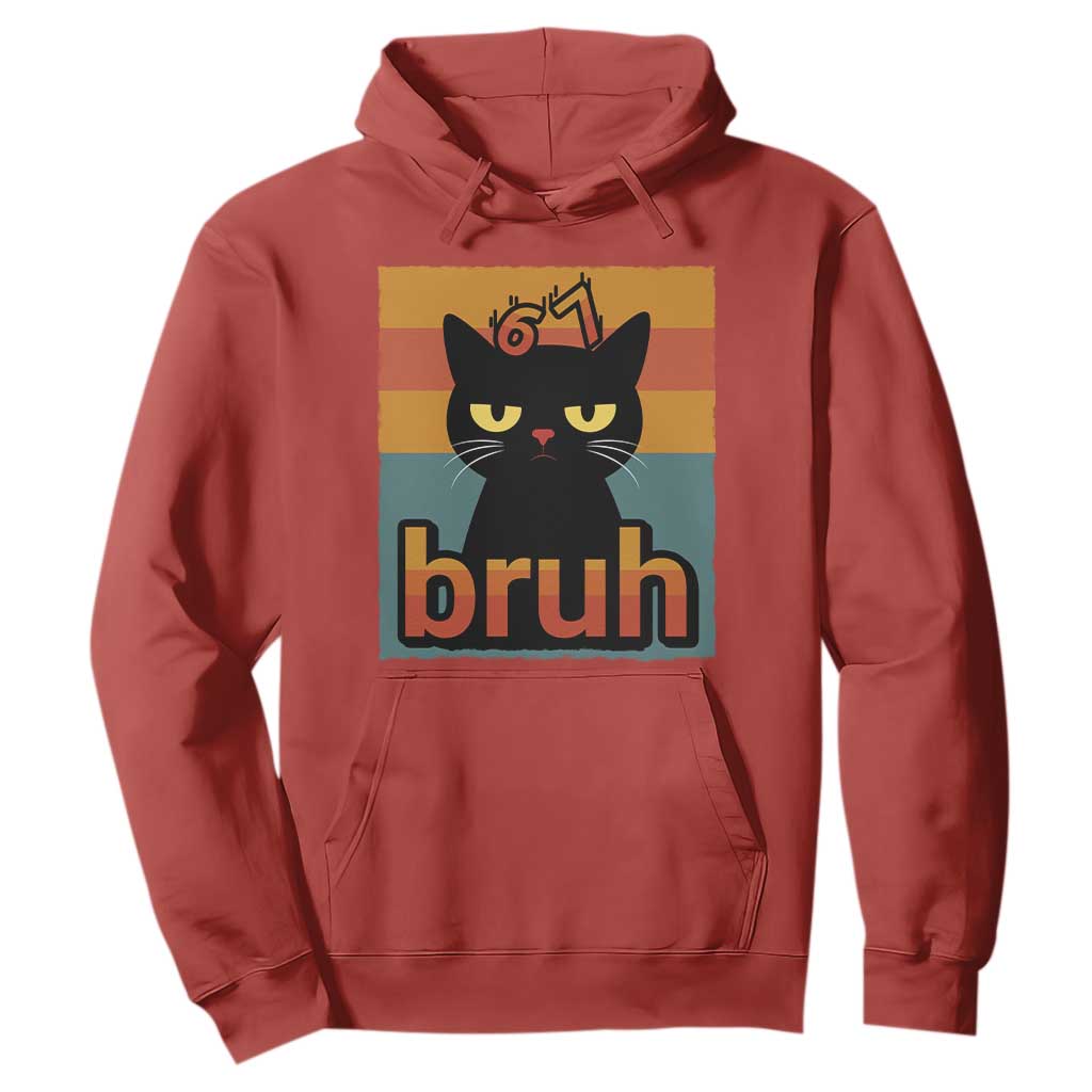 67 Six Seven Bruh Cat Meme Hoodie Cute Black Cat Funny Saying TS14 Red Print Your Wear