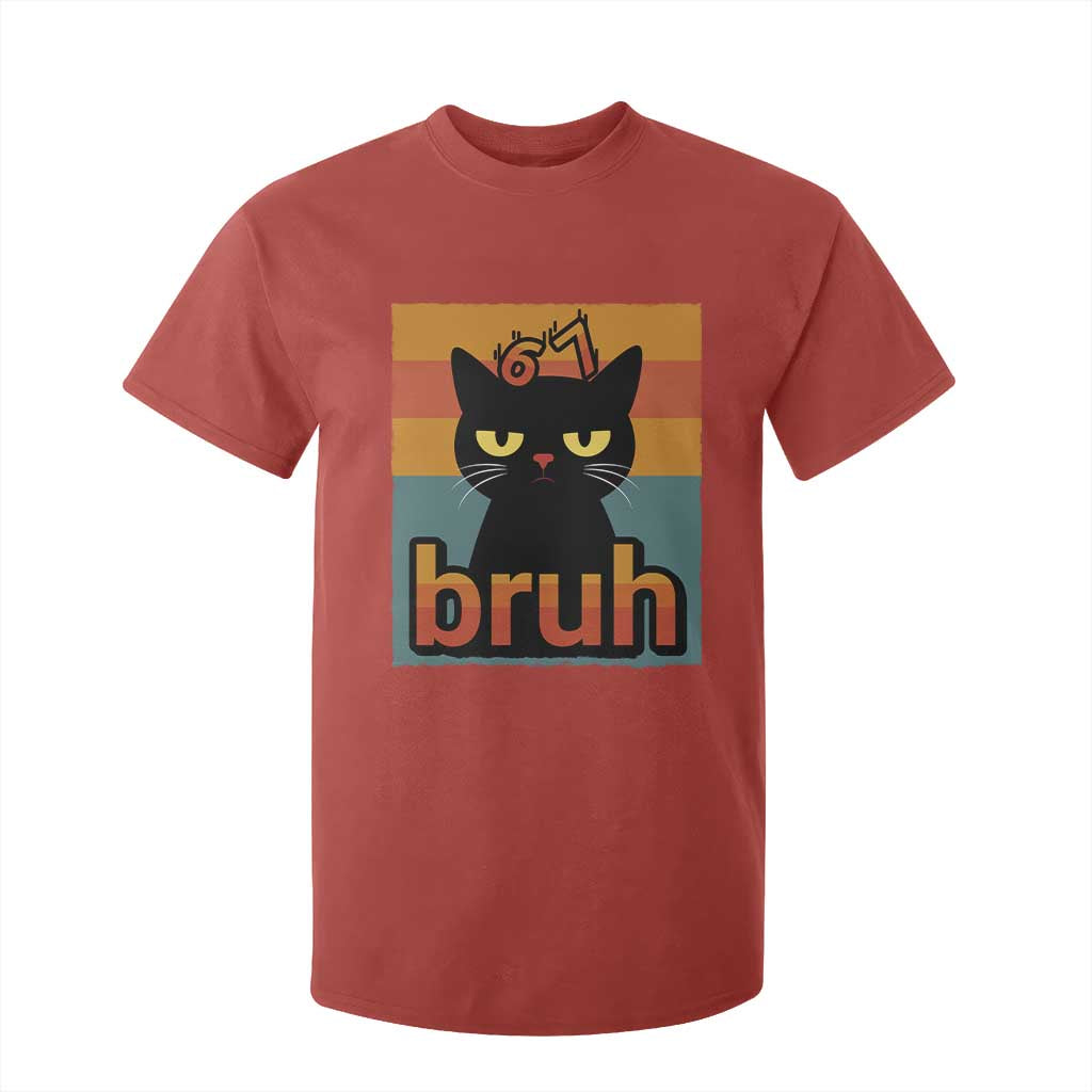 67 Six Seven Bruh Cat Meme T Shirt For Kid Cute Black Cat Funny Saying TS14 Red Print Your Wear