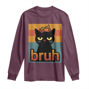 67 Six Seven Bruh Cat Meme Long Sleeve Shirt Cute Black Cat Funny Saying TS14 Maroon Print Your Wear