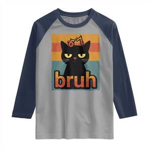 67 Six Seven Bruh Cat Meme Raglan Shirt Cute Black Cat Funny Saying TS14 Sport Gray Navy Print Your Wear