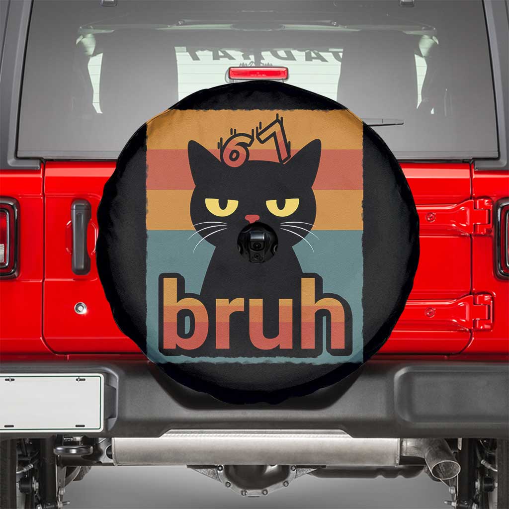 67 Six Seven Bruh Cat Meme Spare Tire Cover Cute Black Cat Funny Saying TS14 Black Print Your Wear
