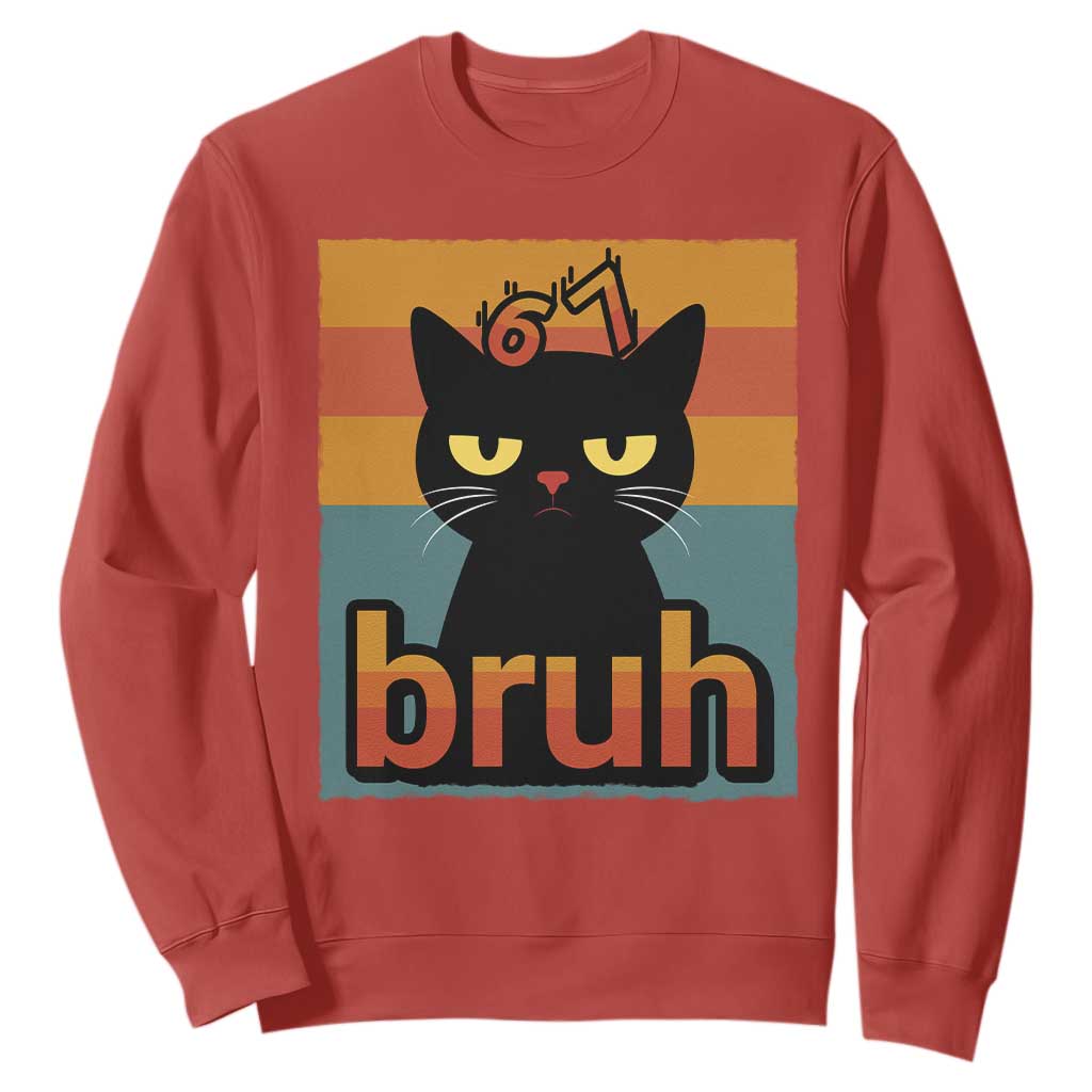 67 Six Seven Bruh Cat Meme Sweatshirt Cute Black Cat Funny Saying TS14 Red Print Your Wear