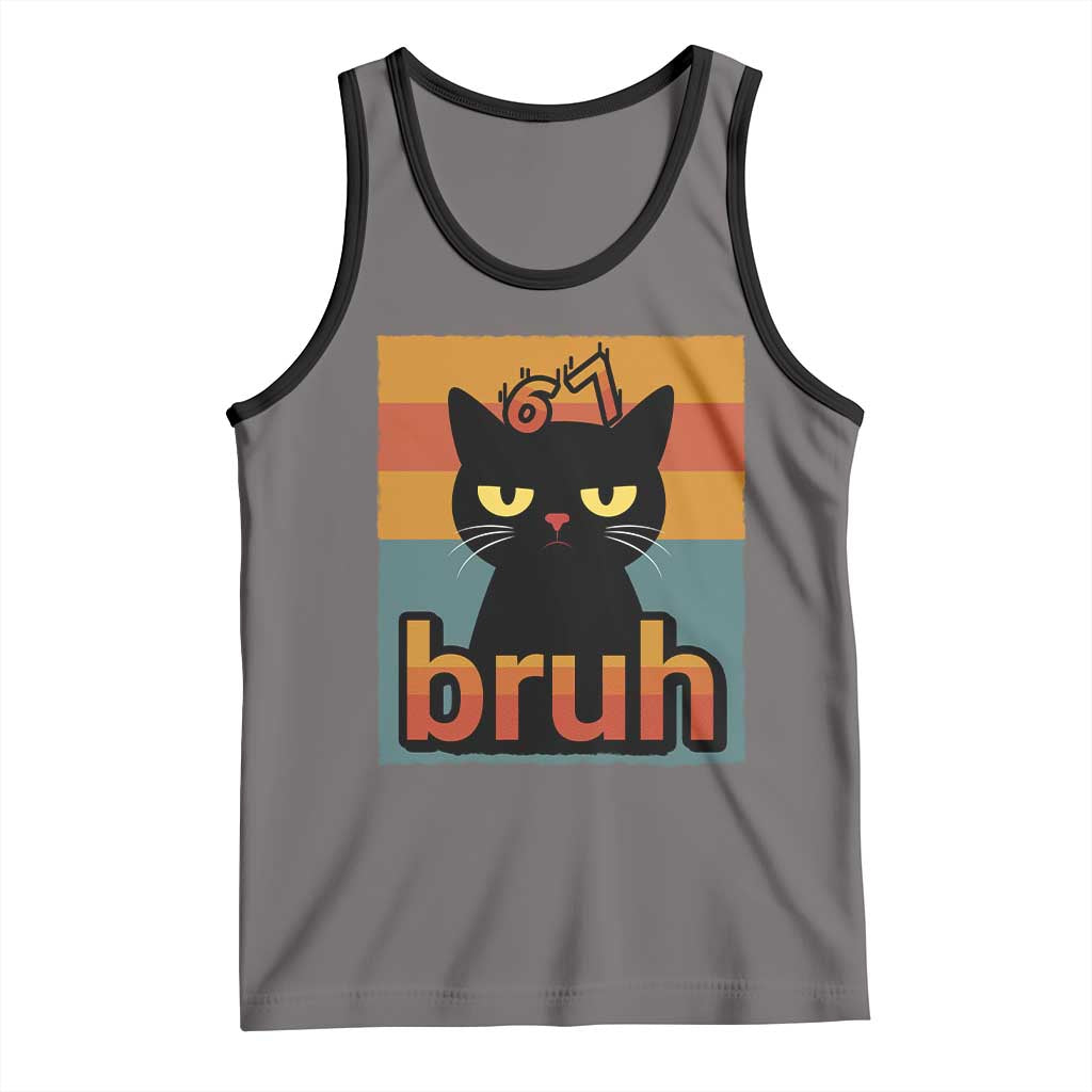 67 Six Seven Bruh Cat Meme Tank Top Cute Black Cat Funny Saying TS14 Deep Heather Black Print Your Wear
