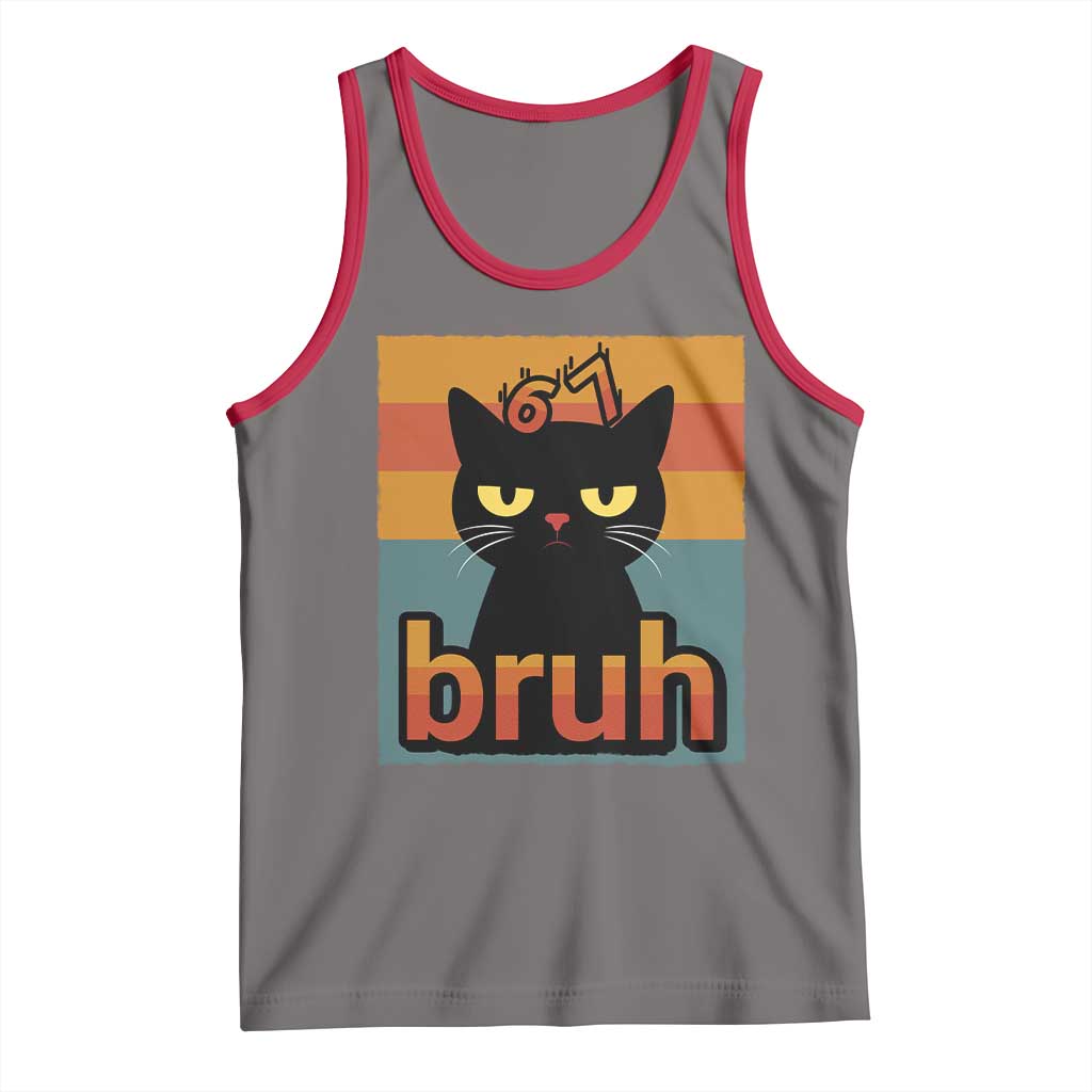 67 Six Seven Bruh Cat Meme Tank Top Cute Black Cat Funny Saying TS14 Deep Heather Red Print Your Wear