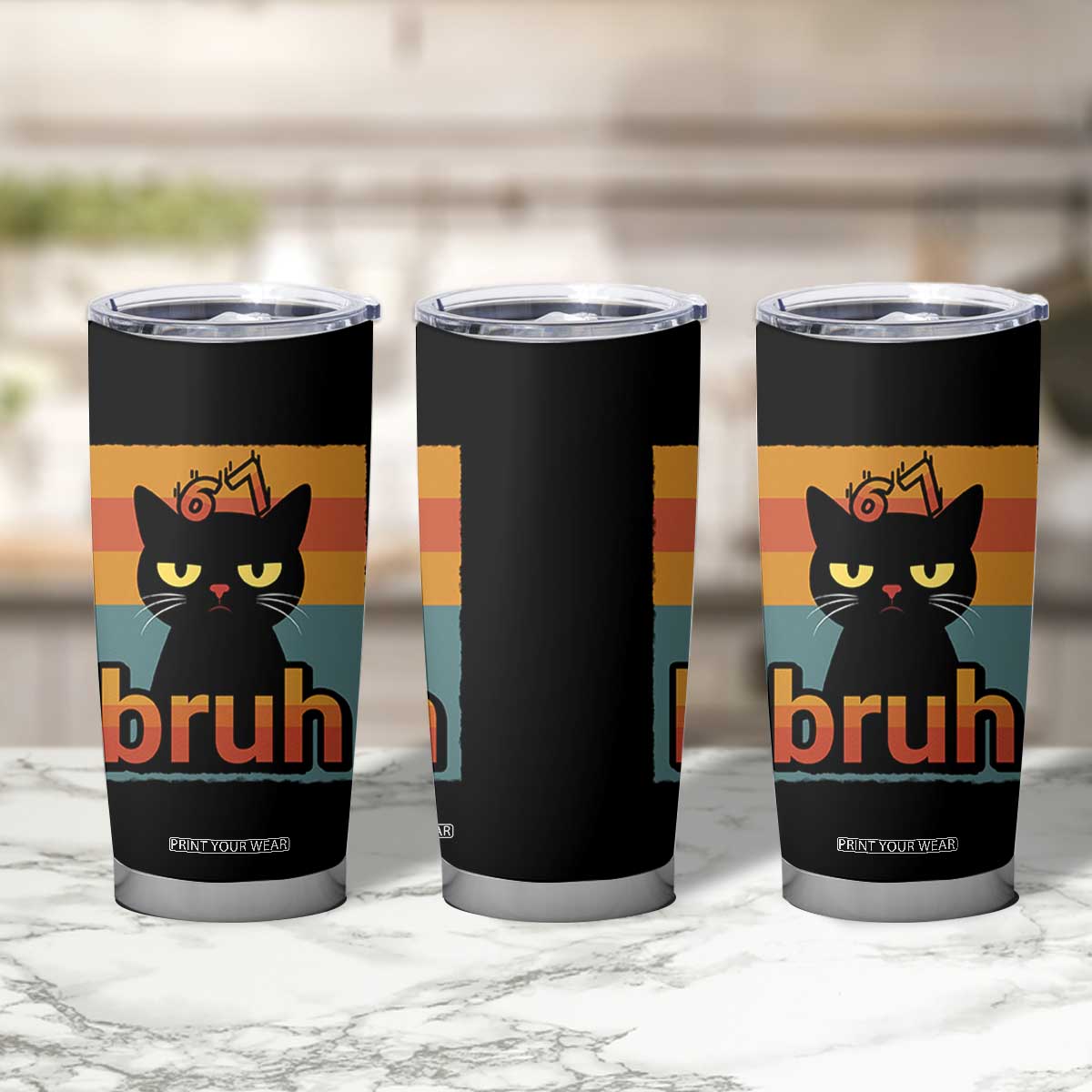 67 Six Seven Bruh Cat Meme Tumbler Cup Cute Black Cat Funny Saying TS14 Print Your Wear